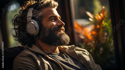 A Man Listening to Music with Headphones and a Relaxed Posture