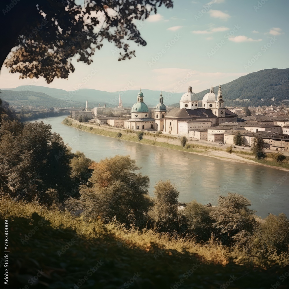 Obraz premium a historic city of Salzburg with Salzach river, Salzburger Land, Austria