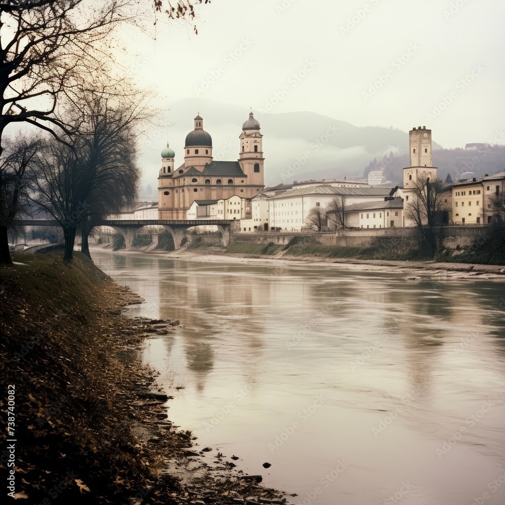 a historic city of Salzburg with Salzach river, Salzburger Land, Austria