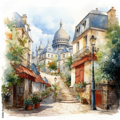 Montmartre in Paris, France illustration
