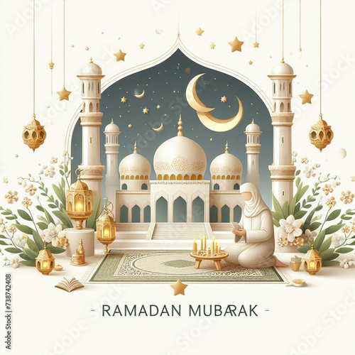 3d ramadan kareem mosque background , islamic background , Ramadan greeting  photo