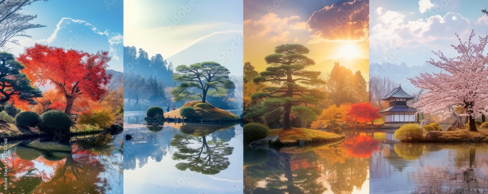 Four season of Japan collage in a picture - obrazy, fototapety, plakaty 
