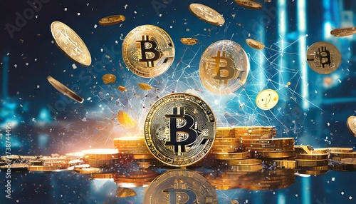 Wallpaper Mural Crypto currency coins in the air shining in gold color for bull run Torontodigital.ca