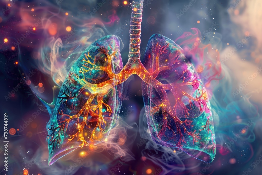 Human lungs full of color and energy - obrazy, fototapety, plakaty 