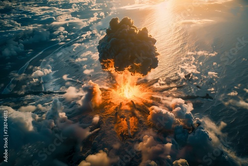 catastrophic atomic nuclear bomb explosion close up
