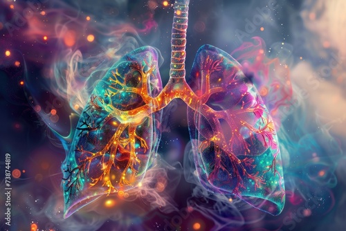 Human lungs full of color and energy