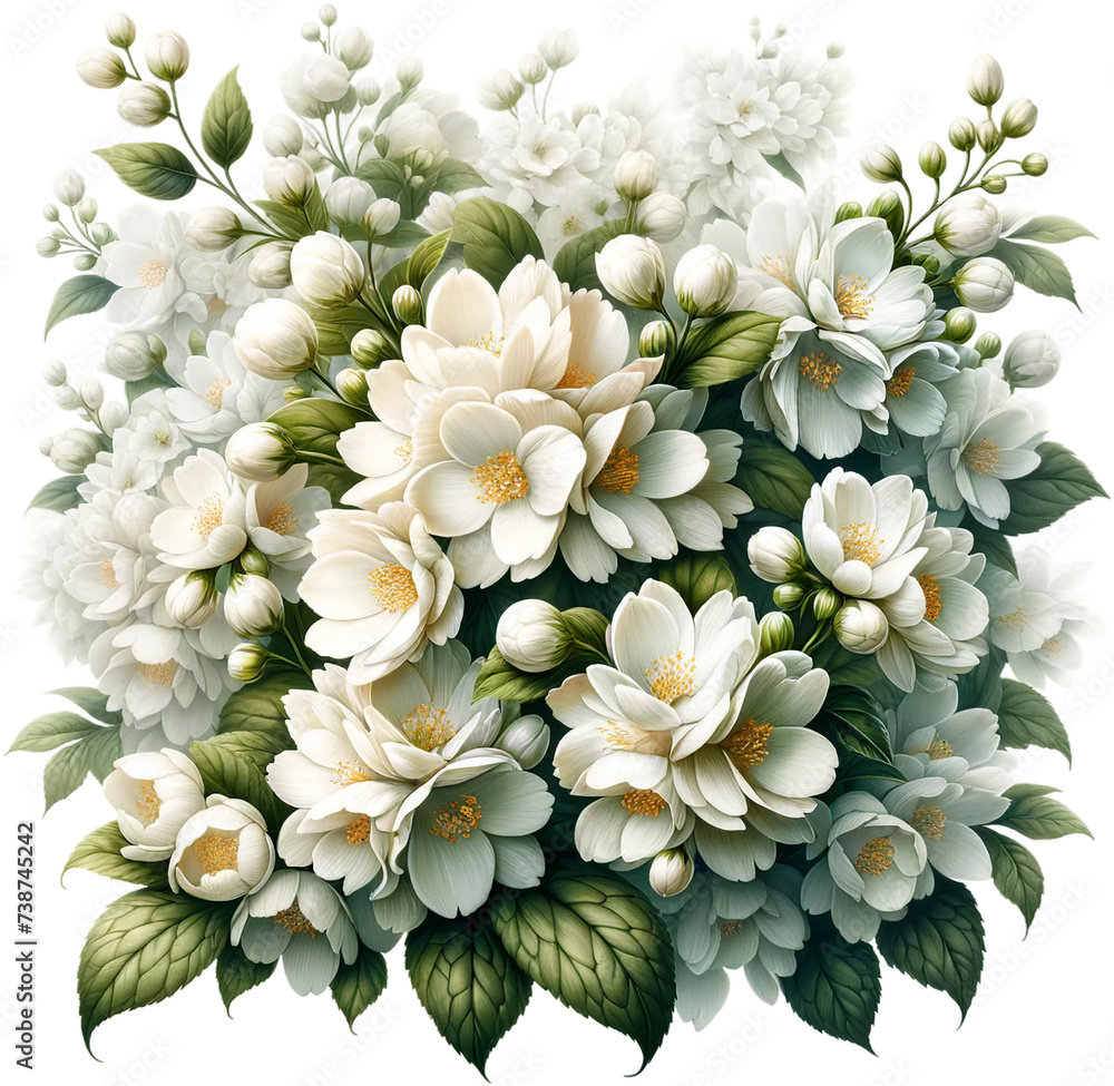 Lush White Floral Bouquet Illustration isolated on solid white background Lush White Floral Bouquet Illustration isolated on solid white background