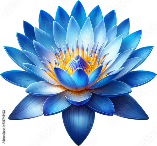 Radiant Blue Lotus Blossom Illustration isolated on solid white background