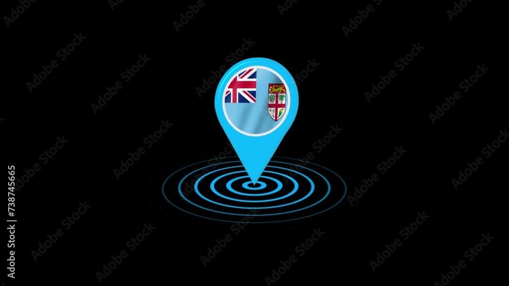 Fiji flag icon gps location tracking animation in black background Fiji flag icon gps location tracking animation in black background