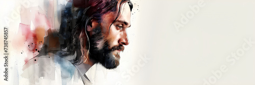 Watercolor portrait of Jesus Christ, banner.	