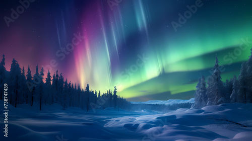 Northern lights over snowy mountains  coast  reflection in water at night