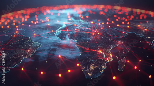 Digital communication network  glowing nodes connected globally  showcasing social medias vast reach
