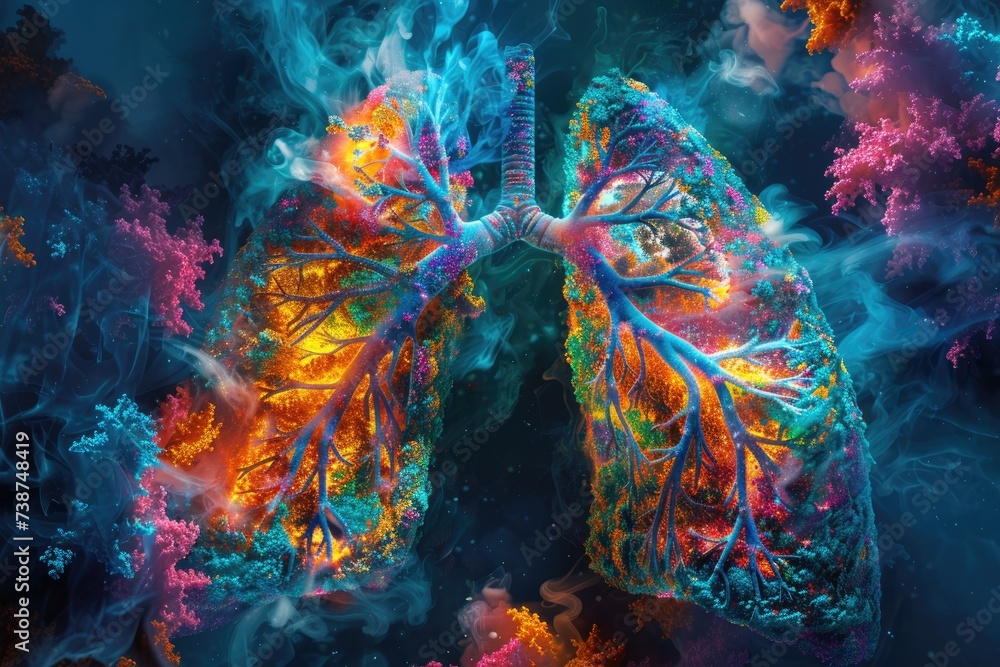 Human lungs full of color and energy - obrazy, fototapety, plakaty 