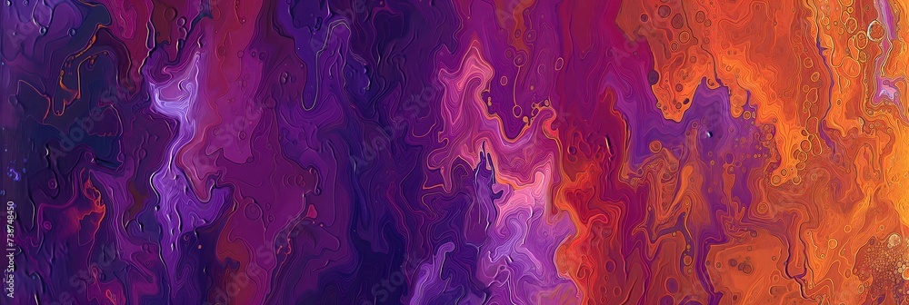 Abstract Fluid Art Background with Vibrant Purple and Orange Hues, Marbling Texture, Creative Colorful Design Concept