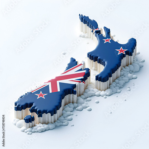 New Zealand 3d render map. Country map with its flag isolated on it. Illustration design, geographical, topography map photo