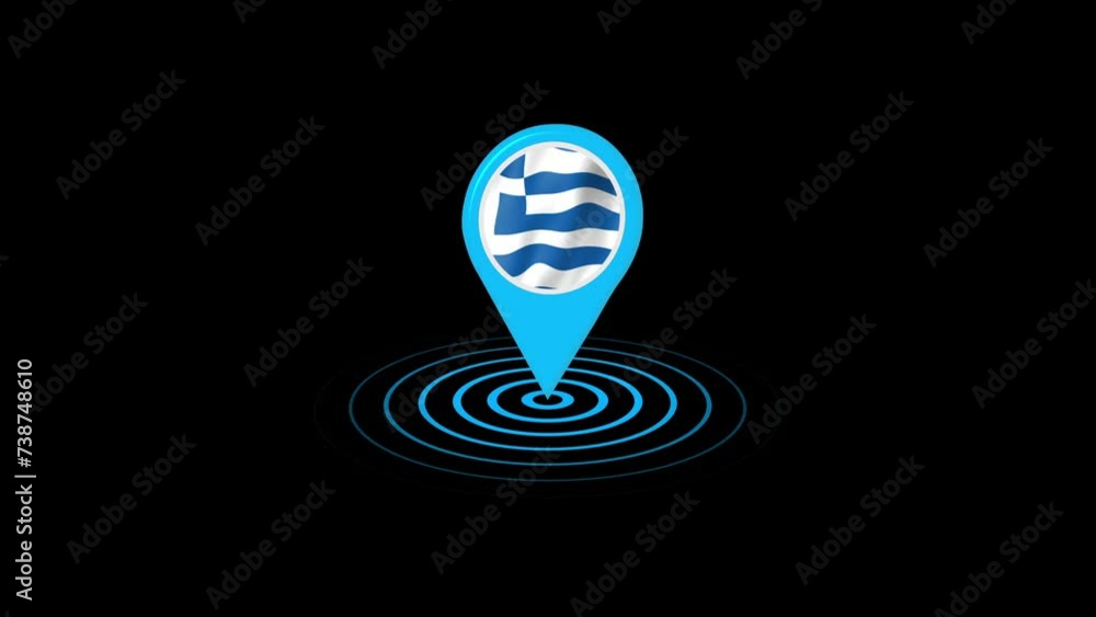 Greece flag icon gps location tracking animation in black background Greece flag icon gps location tracking animation in black background