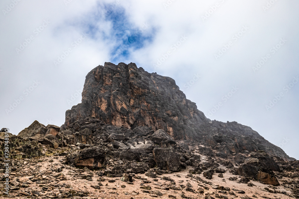 Majestic Lava Tower: A Rocky Formation at 4,630m on Mt. Kilimanjaro