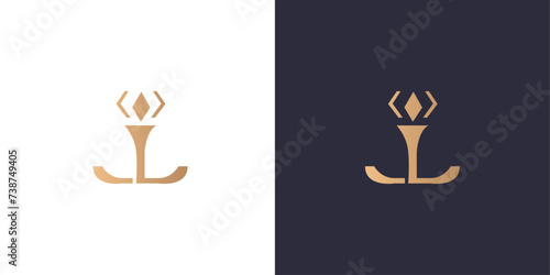 Letter L and J logo monogram with crown and Diamond, minimal style identity initial logo mark. Golden gradient vector emblem logotype for business cards initials. Logo for singer and artists