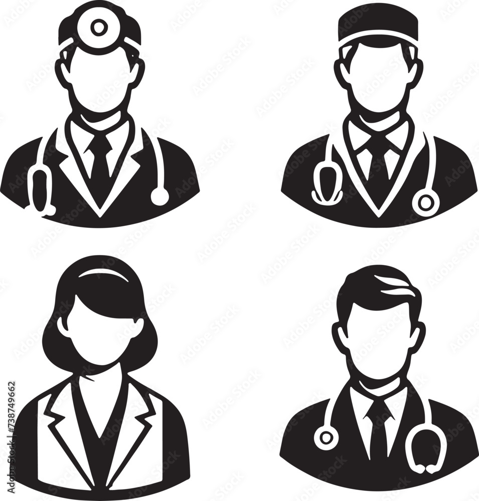Set of doctor avatar logo vector illustration silhouette clipart icon