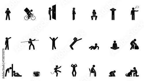 stick figure man icon, random people silhouettes, basic set of human figures