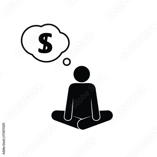 man dreams of money, human silhouette icon and dollar symbol