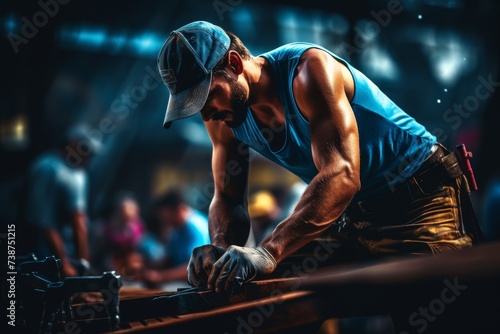 Close-up of worker focused on loosening machinery bolt with wrench in mechanical work