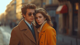 Stylish Couple in Winter Coats on City Street