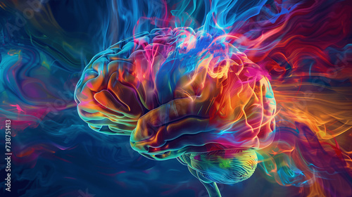Abstract Human Brain with Colorful Neural Activity