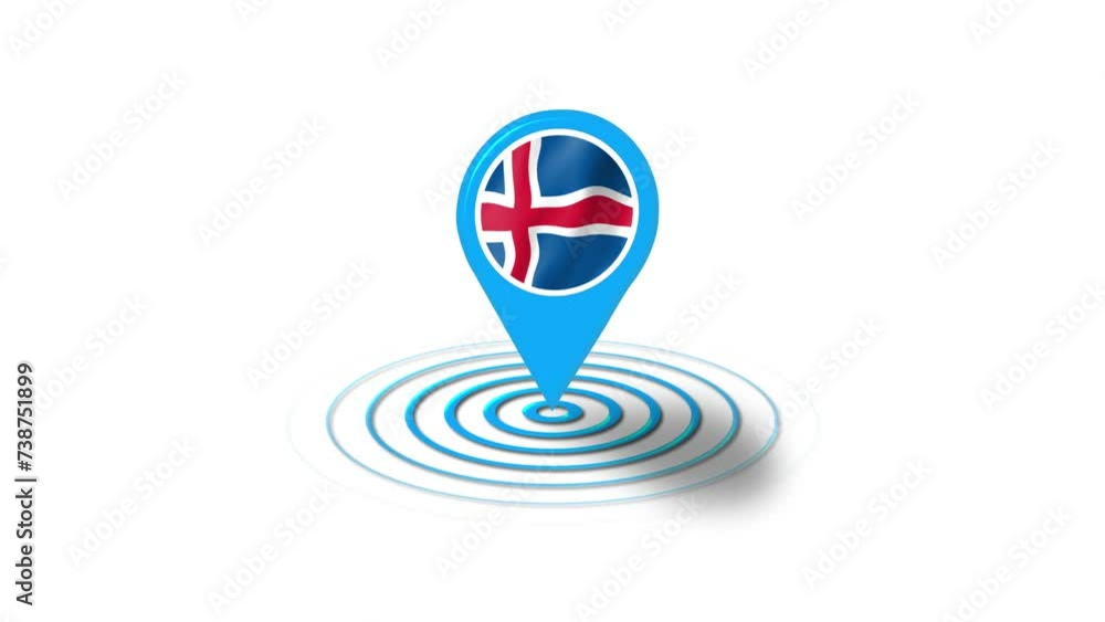 Iceland flag icon 3d GPS location tracking animation in white background Iceland flag icon 3d GPS location tracking animation in white background