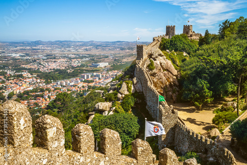 Castle of the Moors, a hilltop medieval castle at Sintra, Portugal photo