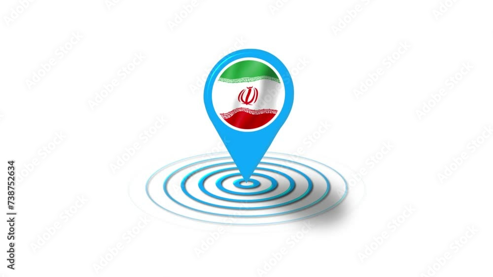 Iran flag icon 3d GPS location tracking animation in white background Iran flag icon 3d GPS location tracking animation in white background