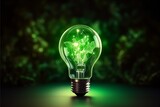 an eco-friendly lightbulb with a green environment energy inside
