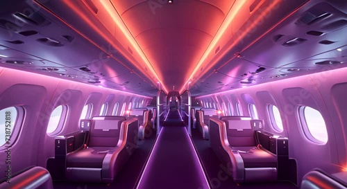Spaceship interior with empty seats and lights. 3d rendering photo