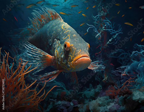 Grumpy fish in the sea, looking at camera © mollyeh