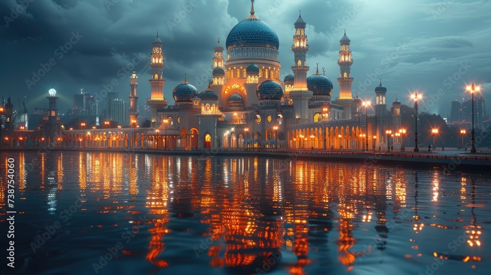 Serene beauty of Ramadan mosque architecture. This image is very suitable for your creative works.