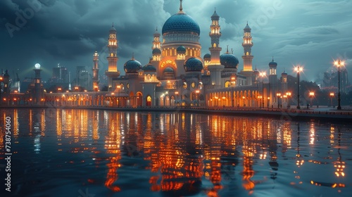 Serene beauty of Ramadan mosque architecture. This image is very suitable for your creative works.