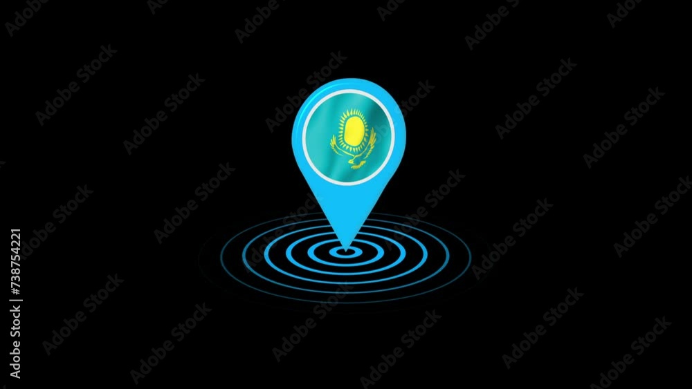 Kazakhstan flag icon gps location tracking animation in black background Kazakhstan flag icon gps location tracking animation in black background