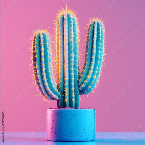 Set Neon Cactus. Minimal creative stillife photo