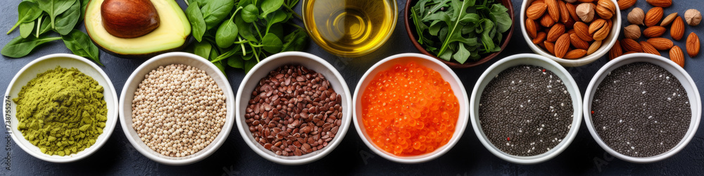 Banner with healthy foods on a black background Banner with healthy foods on a black background