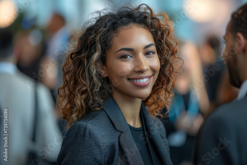 A conference attendee networking with other industry experts