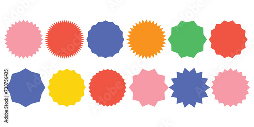 Set of vector starburst, sunburst badges. Ten different color. Simple flat style Vintage labels. Design elements. Colored stickers. A collection of different types and colors icon. eps 10