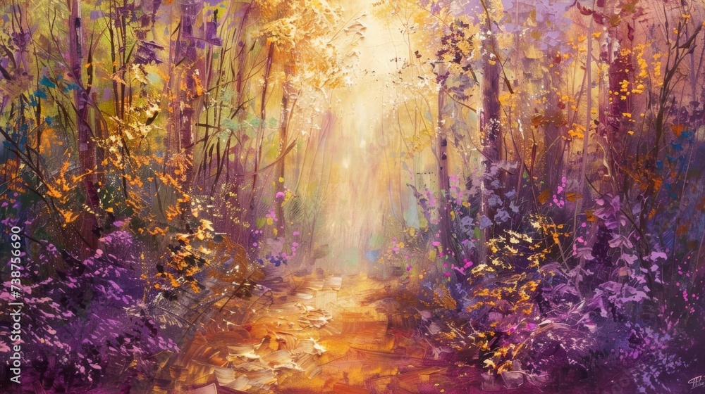 Fantastical Fairy Tale Forest Oil Painting Background