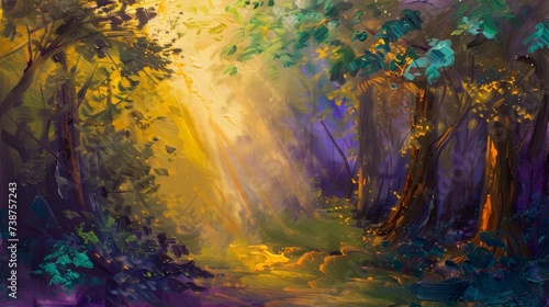 Magical Fairy Tale Forest Oil Painting Background