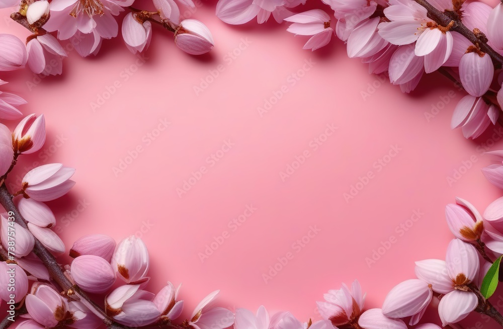 Banner spring flowers with free space, pastel pink colors, copy space Banner spring flowers with free space, pastel pink colors, copy space