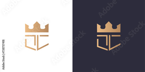 Letter D, L and C logo monogram with medieval crown, minimal style identity initial logo mark. Golden gradient vector emblem logotype for business cards initials. Logo for singer and artists