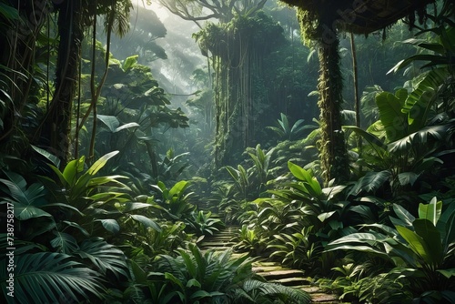 tropical jungle with trees  created with generative AI software