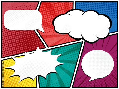 abstract comic book, pop art cartoon layout template halftone dotted background with blank space for add your text