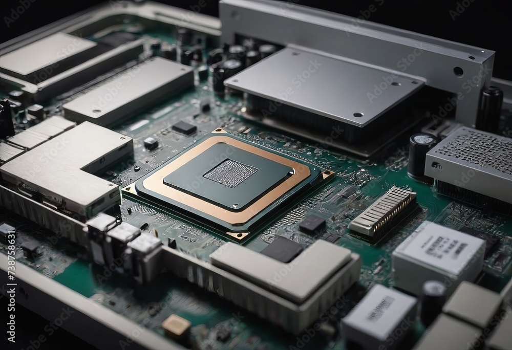 Modern CPU processor installed on a brand new motherboard, object detail, extreme closeup, nobody. Modern CPU processor installed on a brand new motherboard, object detail, extreme closeup, nobody.