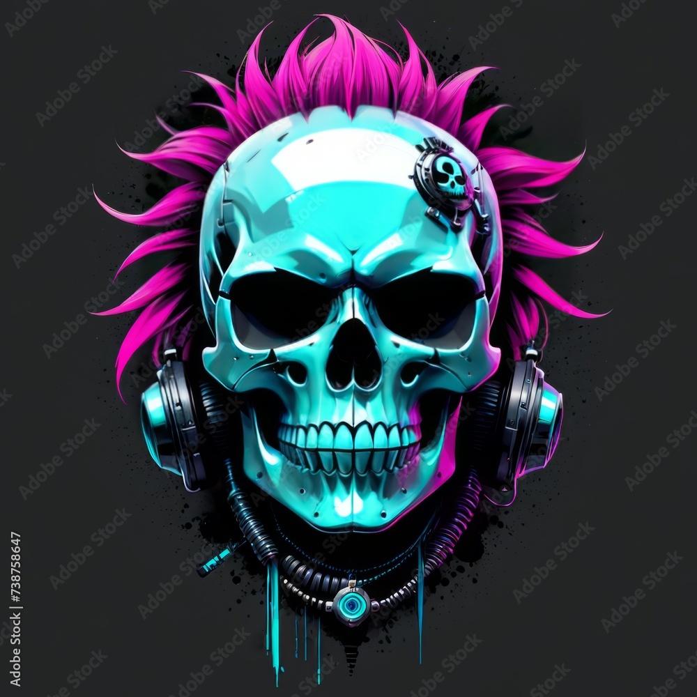digital punk skull and crossbones created with generative AI software digital punk skull and crossbones created with generative AI software