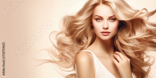 beauty blonde hair women portrait for hair care product, web banner background
